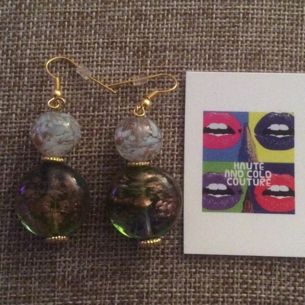 NEW Handmade Earring Green & Blue Venetian Glass